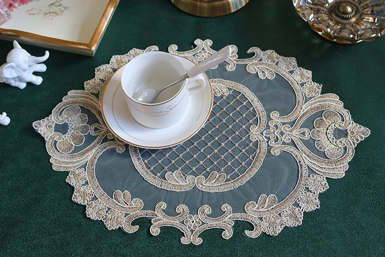 NEW lace oval embroidery table place mat cloth tea coaster placemat kitchen Christmas wedding Table decoration and accessories