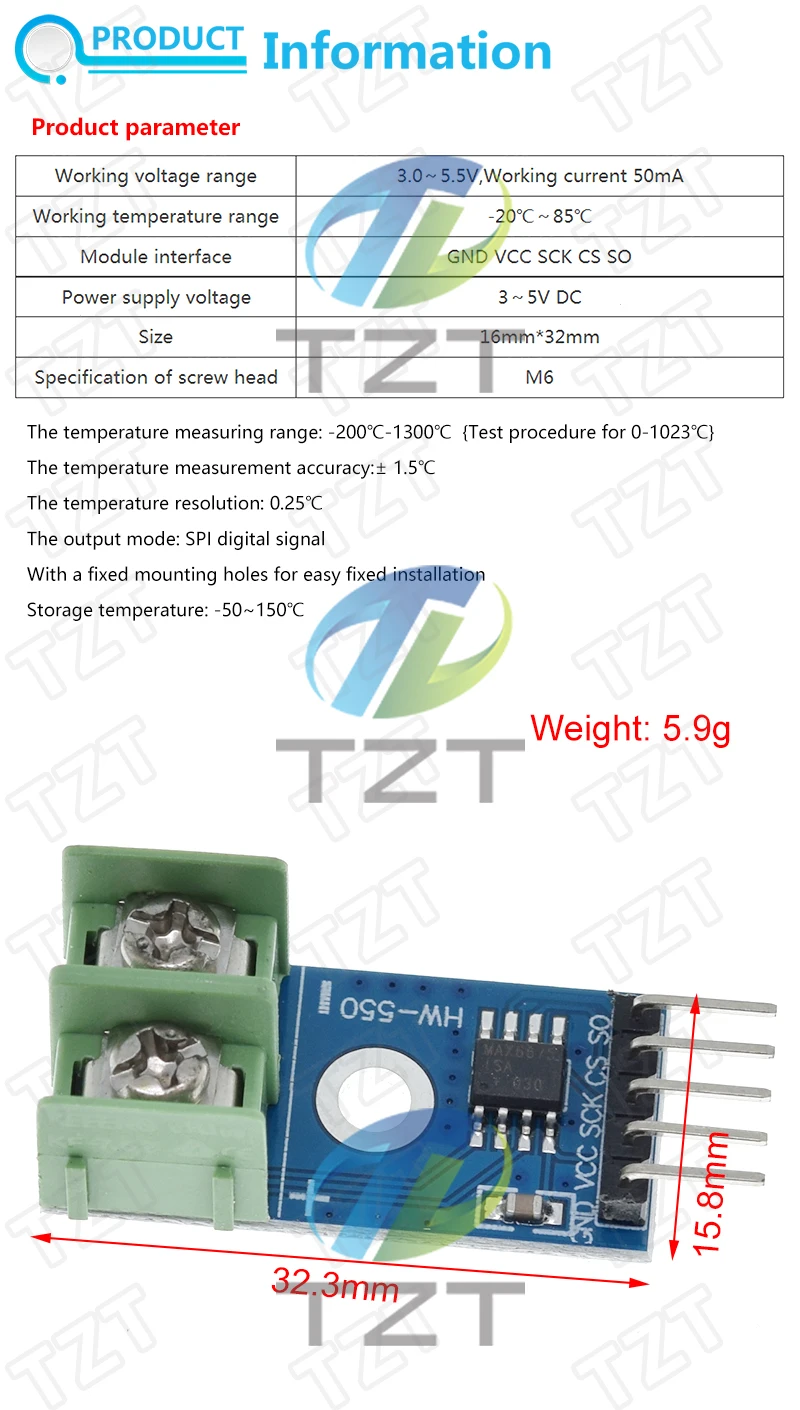 1/2/5PCS TZT MAX6675 Modul + K-Typ Thermoelement-Sensoren Temperaturgrade für Arduino – Detail 1