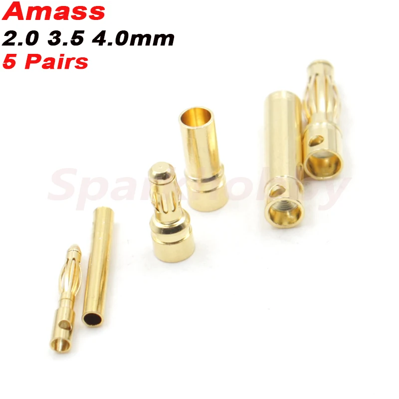 10PCS/5Pairs Amass Banana Plug 2.0mm 3.5mm 4.0mm Female Male Connectors Bullet Gold Plated Copper Head RC Drone Airplane Parts