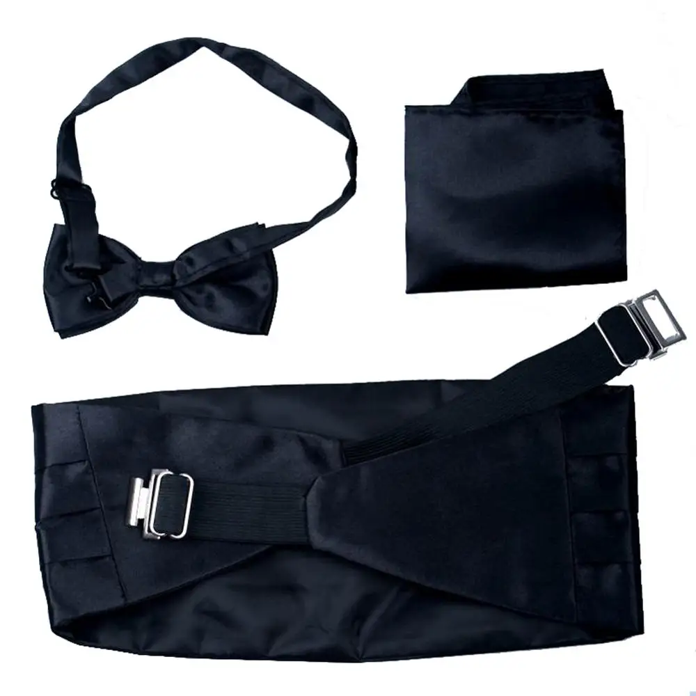 Männer Satin Kummerbund Bowtie Tasche Platz Hanky Set für Smoking Hochzeit Verschiedene Farben für Wahl