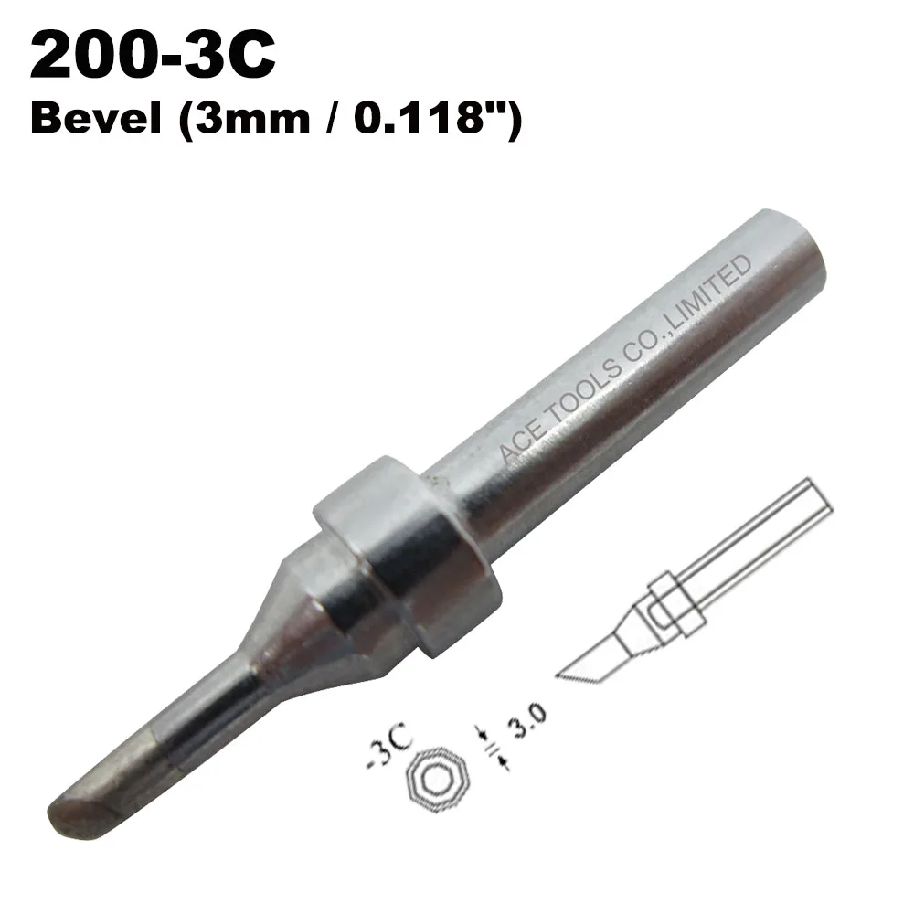 200-3C Bevel 3mm Replacement Soldering Tip Fit QUICK 203 203H 204 204H 203D 376(I) 376D(I) 3100 3101 3102 3112 3202 20H-90 Bit