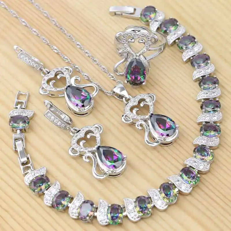 

Animal Shape Silver 925 Jewelry Sets For Women Multicolor Cubic Zirconia Monkey Earring/Pendant/Necklace/Bracelet/Ring