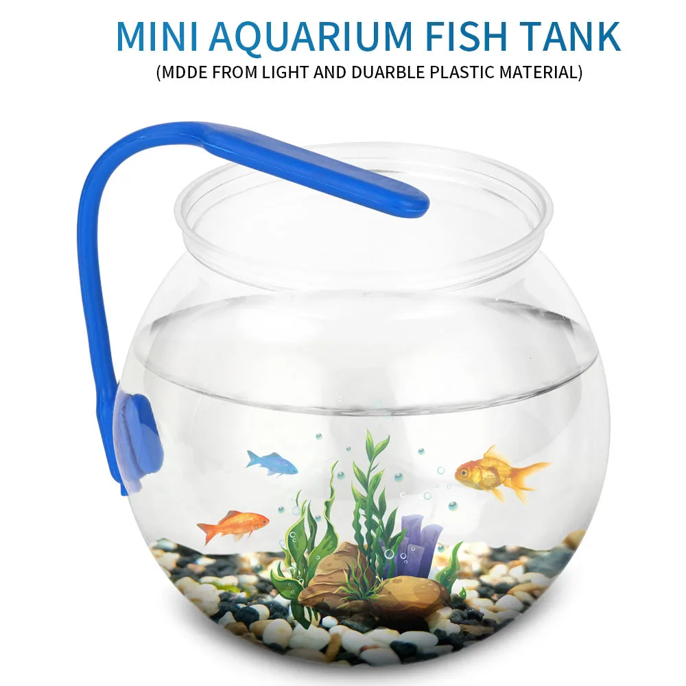 

Goldfish Bowl Desktop Transparent Plastic Aquarium Round Turtle Tank Acrylic Fish Tank Green Plant Pot for Home Office