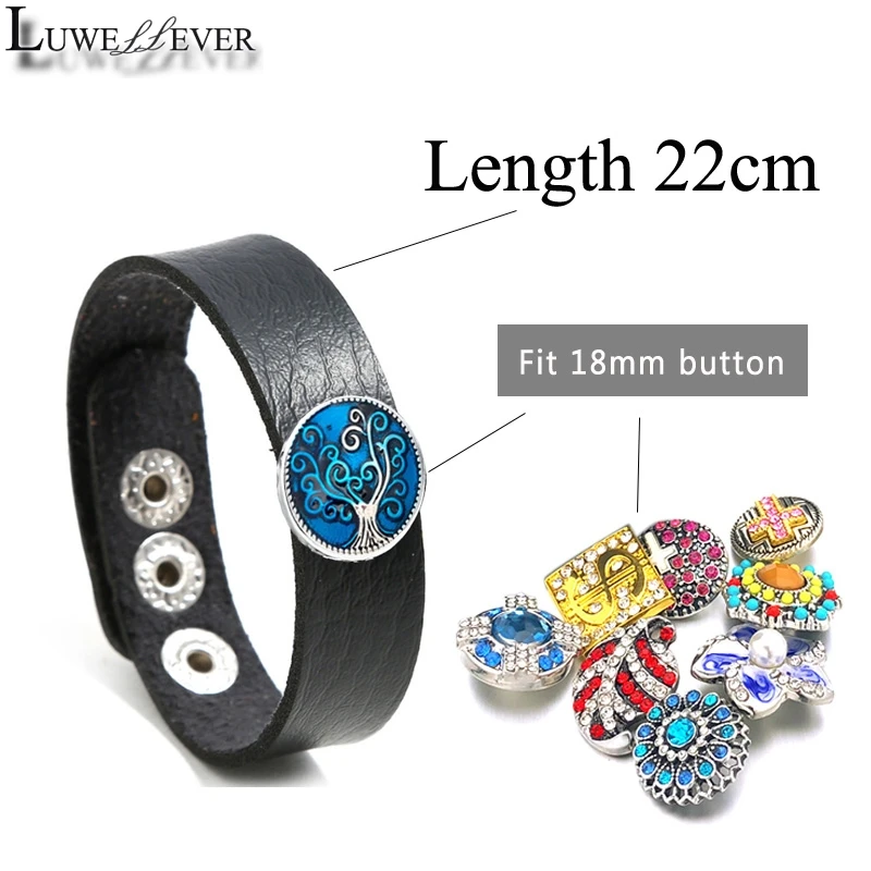 New Candy Colors 186 Real Genuine Leather Retro Fashion Bracelet Fit 12mm 18mm Snap Button Bangle Charm Jewelry For Women Gift