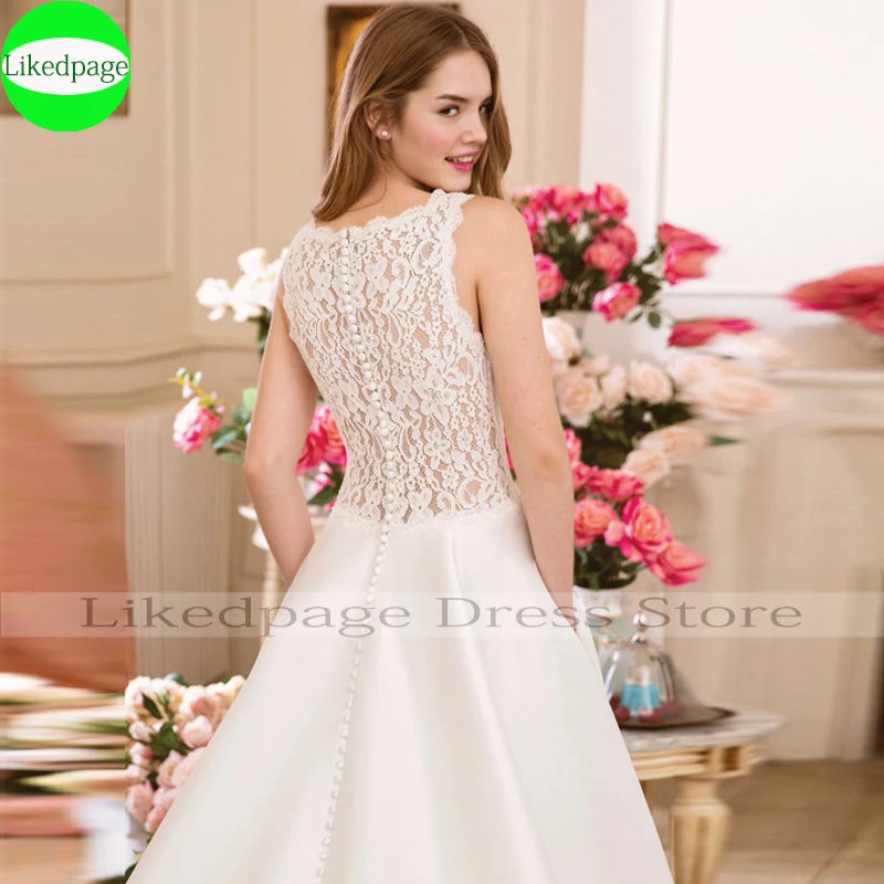 VÁY ĐẦM Simples Vestidos De Novia Ảo Giác Ren Một Đường Cô Dâu Bầu 2021 Áo Dây Mariage Abito Da Sposa Với túi