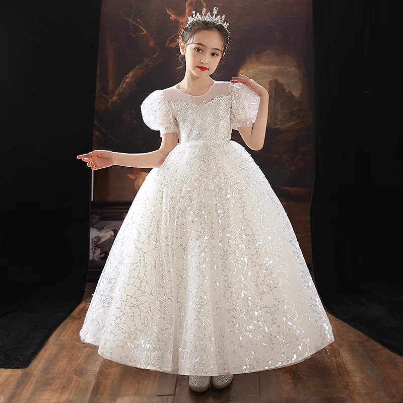 

Flower Girls Sequins Dress Kids Wedding Party Princess Dresses Children Birthday Clothing Teenages Girl Prom Formal Ball Gown