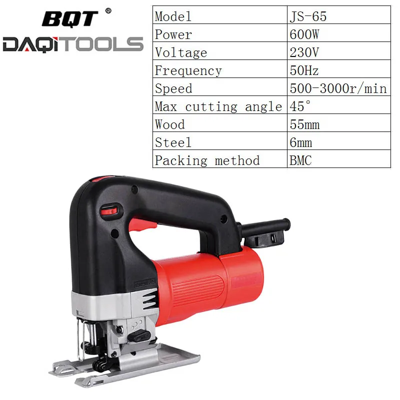 BQT 600W portable multi adjustable table electric woodwork jig saw machine wood cutting machines tool steel cutting blade parts