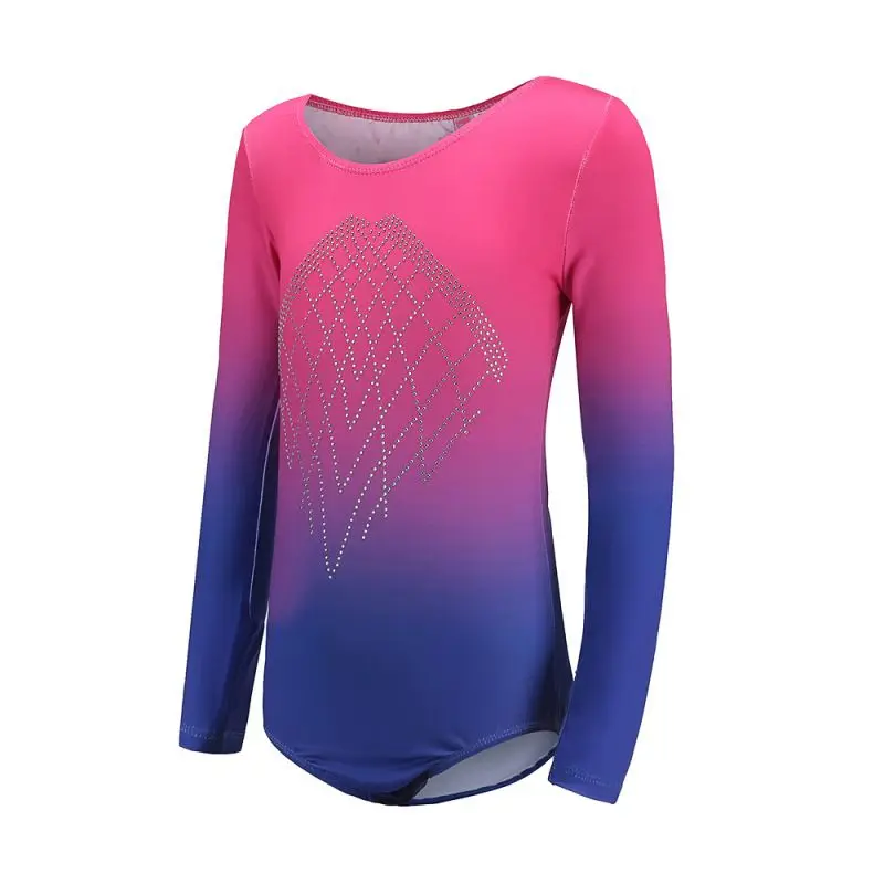 Cool Long Sleeve Shoulder Diamond Bright Spotted Body Suit Color Ballet Gymnastics Dance Practice Clothes European American