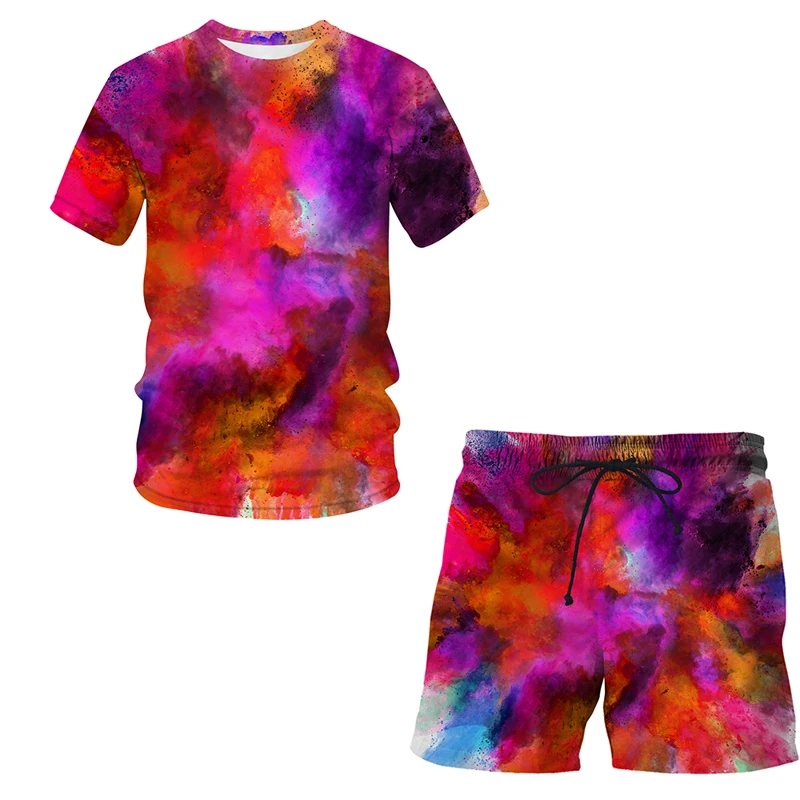 Summer Hot Sale Speckled tie dye pattern Children's Short-Sleeved Suit 3D Printing Man / Woman Casual Fashion Shorts + T-Shirt