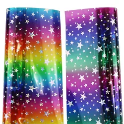 30X134cm Roll Rainbow Stars TPU Transparent Clear Vinyl Fabric Faux Leather For Hahdbages Sewing Project Craft DIY BH430