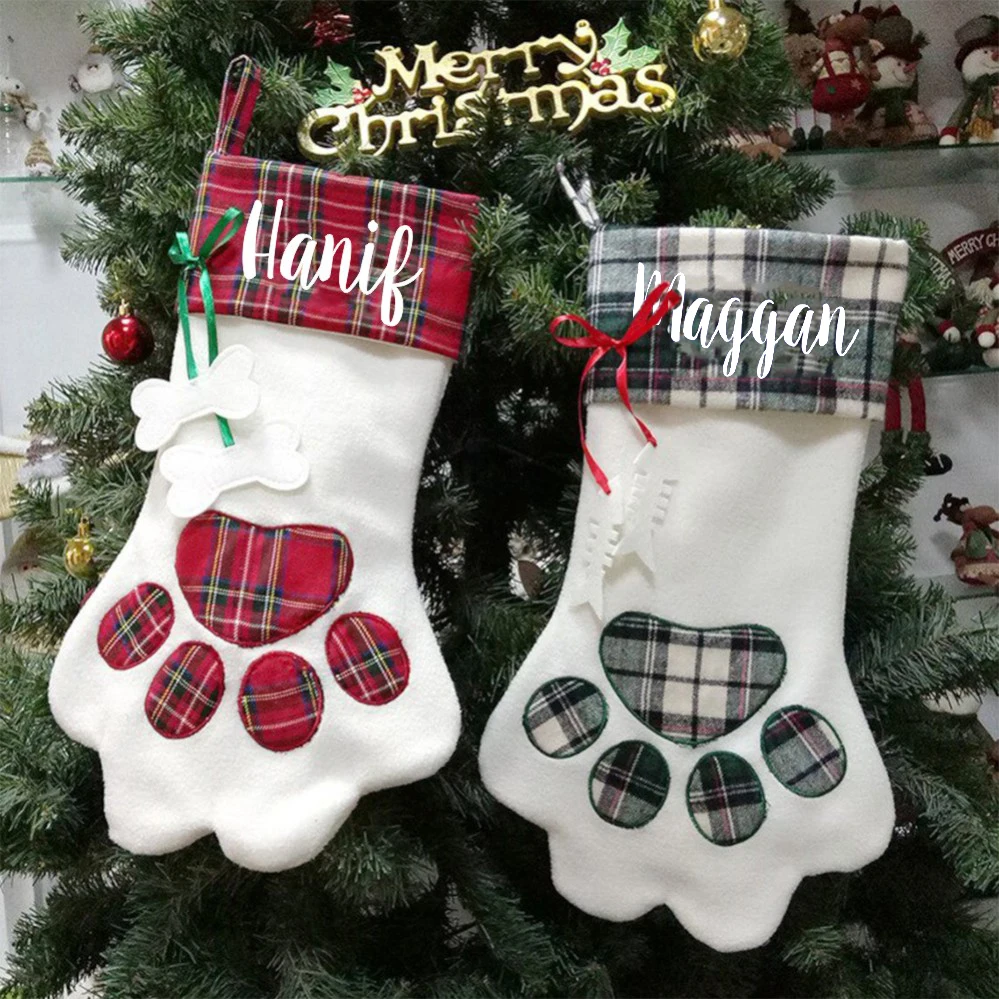 

Christmas Stockings for Pets Personalized Name Stocking in Shape of a Paw New Year Gifts for Little Kids Christmas Candy Bag