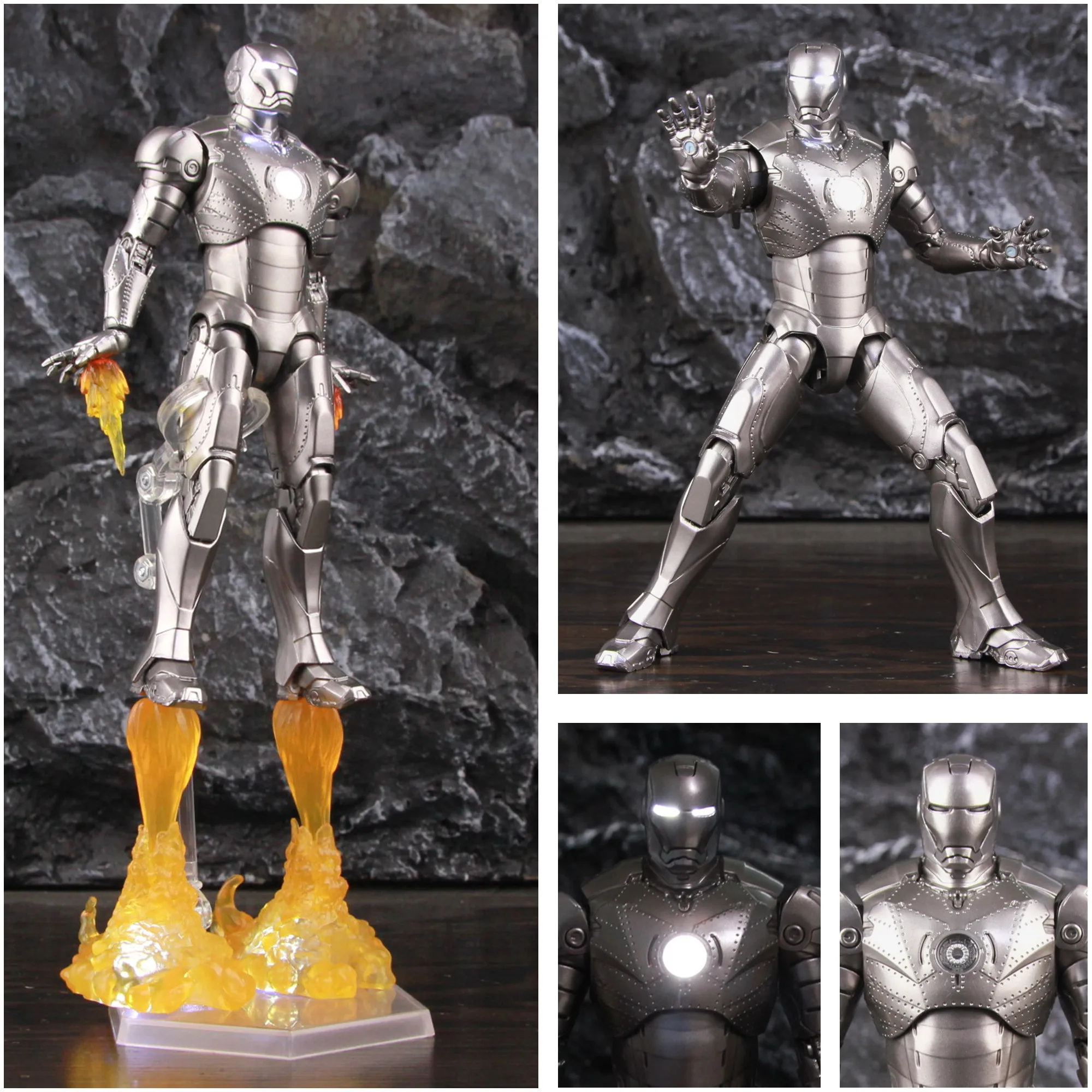 

LED Light Classic Marvel Iron Man MK2 Mark II 7" Movie Action Figure Ironman Mark 2 Tony Stark Legends ZD Toys Doll Model