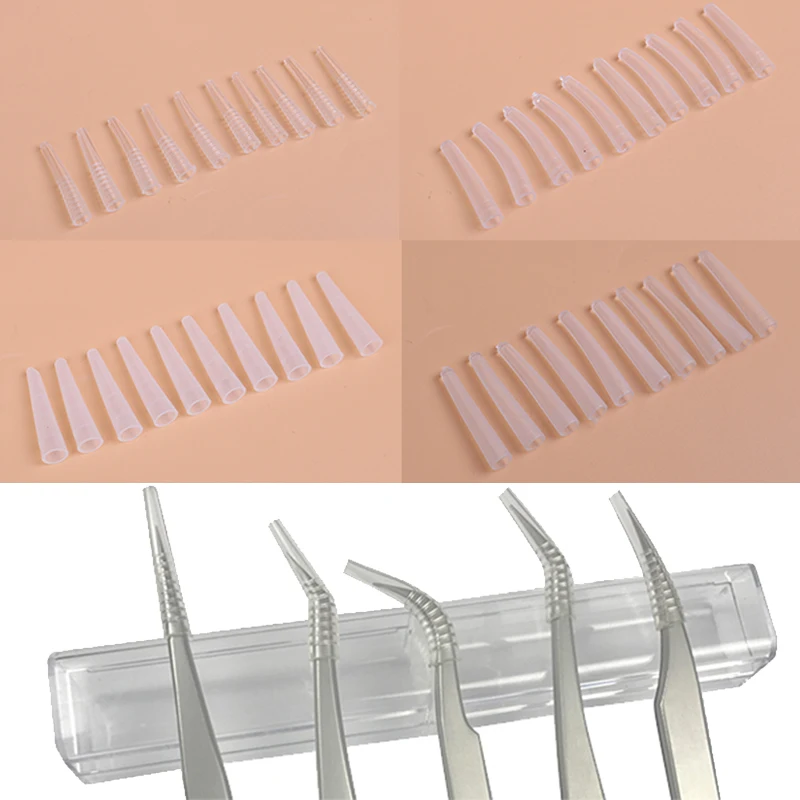 

10Pcs Grafting Eyelashes Tips Covers Tweezers Silicone Cases Falling Bad Tweezers Sets Eyelashes Auxiliary Tools Transparent