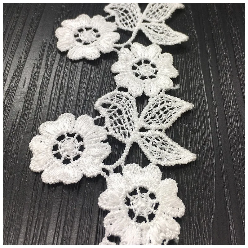 Hollow Leaves Flowers Embroidered Lace Fabric Trim Ribbons DIY Sewing Handmade Craft Materials