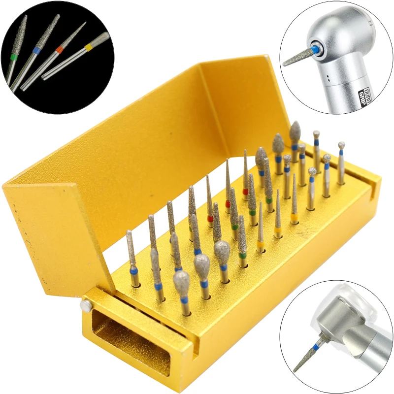 30Pcs/set Dental Diamond Burs for High Speed Handpiece Turbine + Burs Placement Box Dentist Drill Dental Lab Tools Instrument