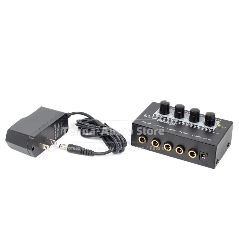 4 Channels Audio Mixer Guitar Bass Musical Intrument Combiner Mixing Console Sound Desk Microphone 6.3 6.35 mm AUX Line In Hub