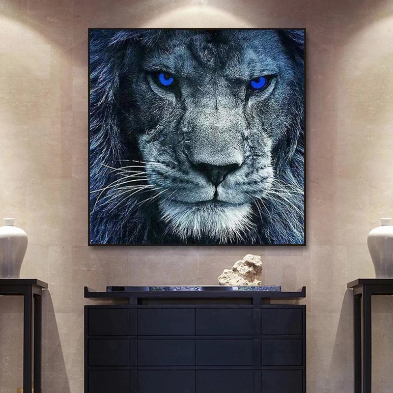 Blue Eyes Lion Picture Animal Canvas Painting Modern Posters and Prints Wall Art Picture for Living Room Home Decoration Cuadros