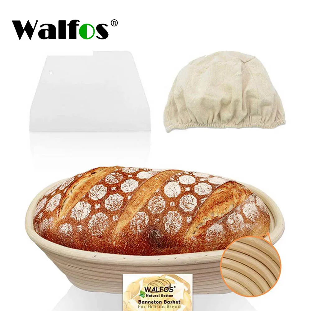 

Walfos 10 inch Oval Banneton Proofing Basket Set - French Style Sourdough Bread Basket, Included 100% Natural Rattan