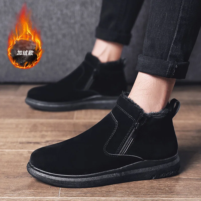 Winter Men Boots High-top Fur Sneakers Platform Snow Boots Suede Ankle Boots 2021 Winter Slip on Work Shoes for Men Botas Hombre