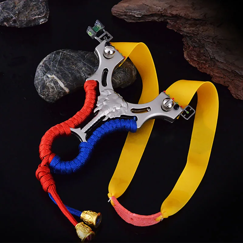 Powerful Flat Rubber Band Slingshot Outdoor Hunting Alloy Catapult with Laser Sight High-power Playing Shooting Competitive Bow