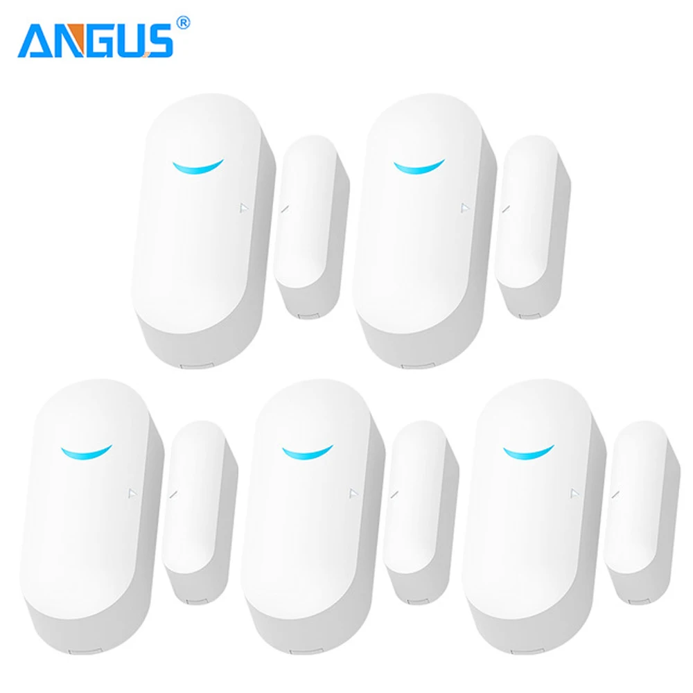 Angus Wireless Wifi 433MHz Smart Window Door Sensor Smart Detector Home Burglar Alarm System for Large House Security 4PC UNIT