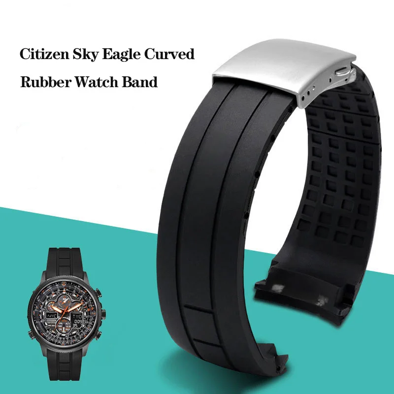 Arc Rubber Watchband for Citizen Sky Eagle Mido Helmsman M005 Waterproof Black Blue Silicone Strap Bracelet with Tools 22 23mm