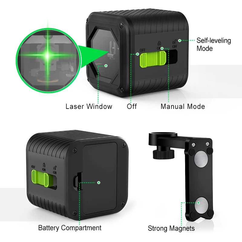 ZOKOUN Newest 2 Lines Laser Level Green/Red Beam Self-leveling Tilt Slash Horizontal & Vertical Cross Line with Magnetic Bracket