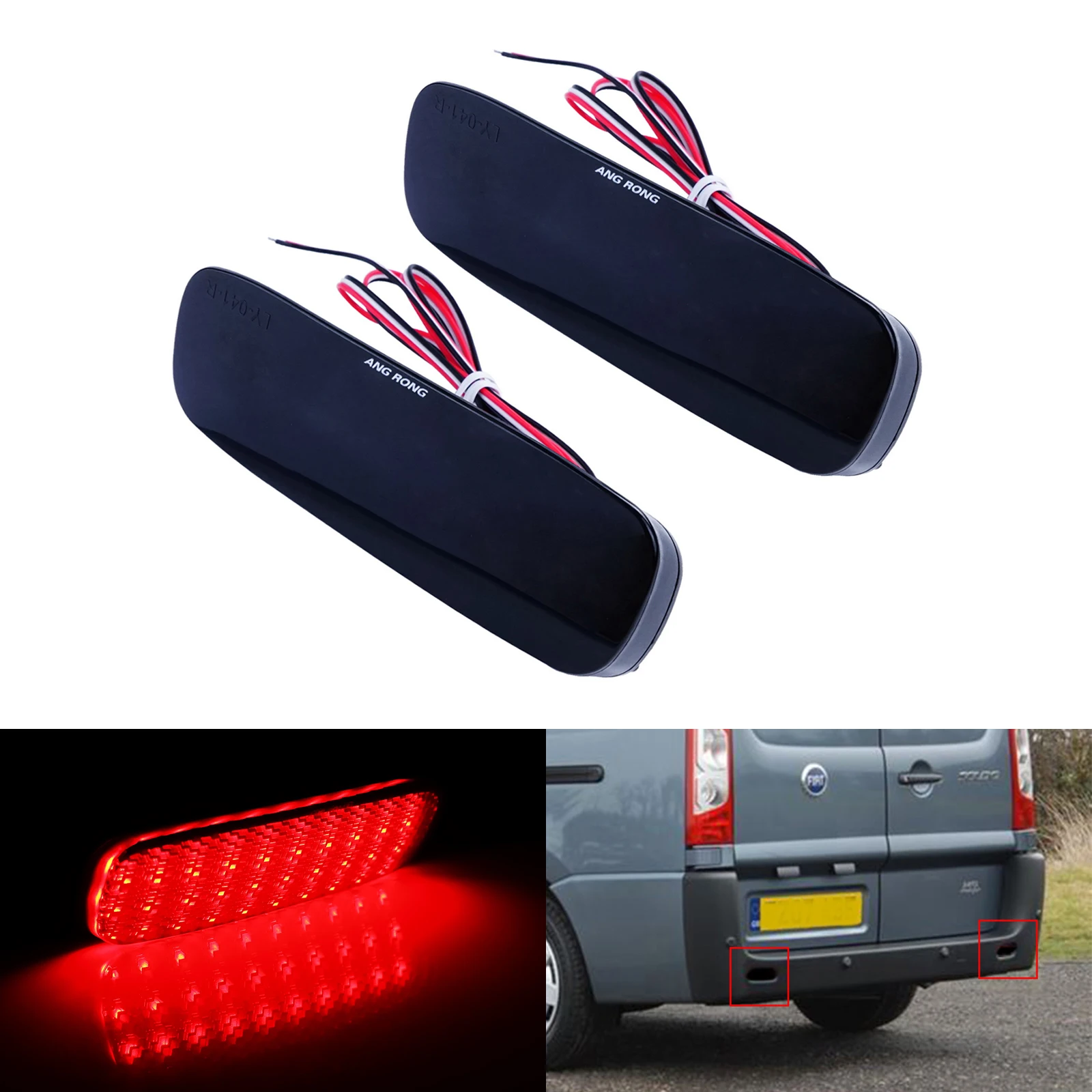 ANGRONG Red LED Rear Bumper Reflector Light For Peugeot 107 206 607 For Fiat Scudo For Citroen C1 C5