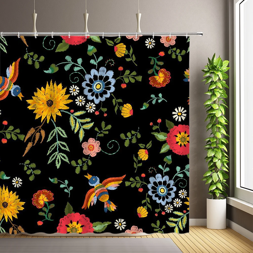 Flower leaves Plant Shower Curtains Bathroom Curtain With Hooks Home Decor Partition Screen 180*200 Polyester Washable Cloth