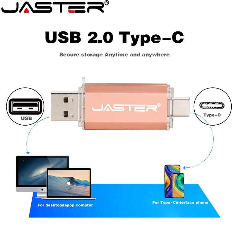 Jaster Type-c USB2.0 Plastic OTG P019 USB Driver USB Mini-Flash Driver Metal Gift 16Gb 32Gb