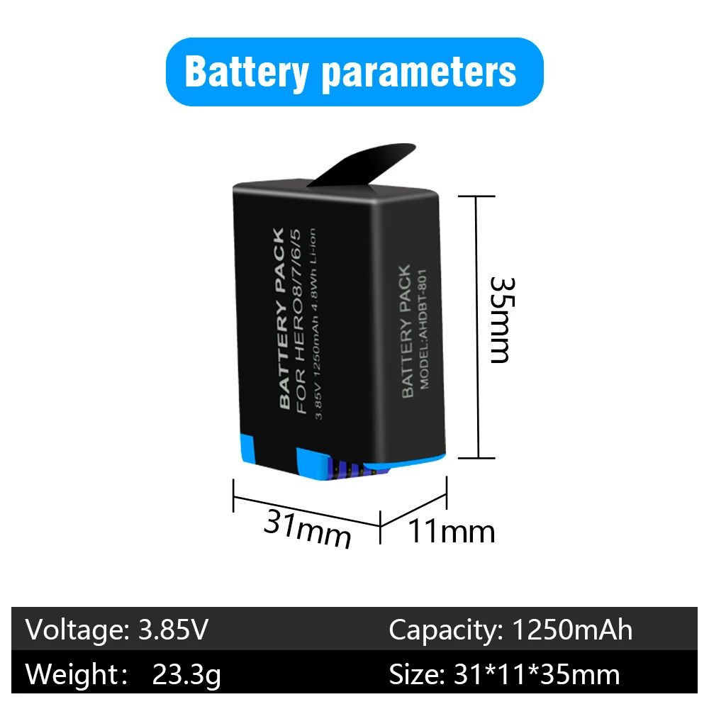 Original Battery for GoPro Hero 7 hero 6 hero 5 or Triple Charger for Go Pro Hero7 6 hero5 Black camera battery full decode