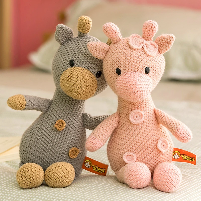 Cute Knitting Bear Donkey Deer Woolen Peluches Toys Kawaii Accessories Pig Elephant Rabbit Plushie Doll Halloween Gifts For Kids