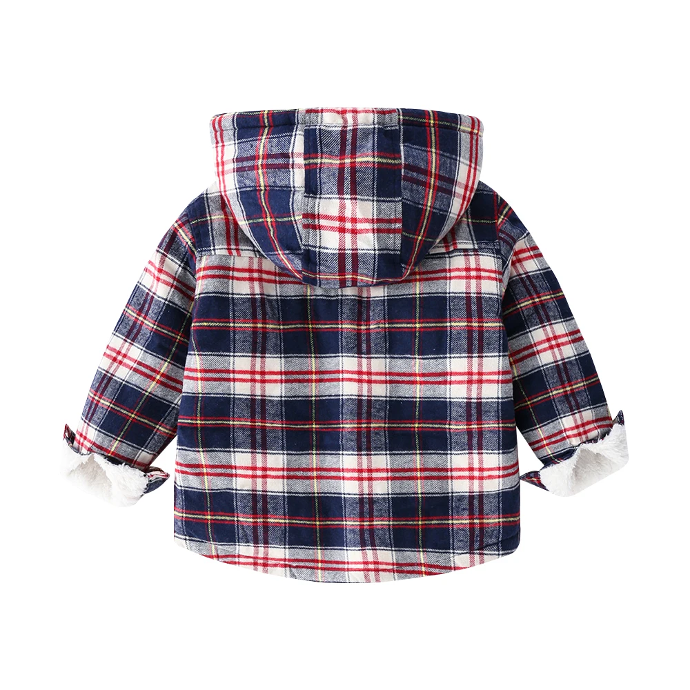 Mudkingdom Boys Shirts Hooded Winter Button Down Heavy Fleece Children Tops Fashion Plaid Kids Clothes for Boys Outerwear