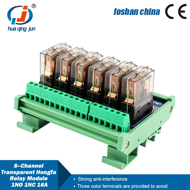 Foshan 6-Channel Transparent Hongfa Relay Module 16A 1NO 1NC 24VDC Electromagnetic Relays for Parking System
