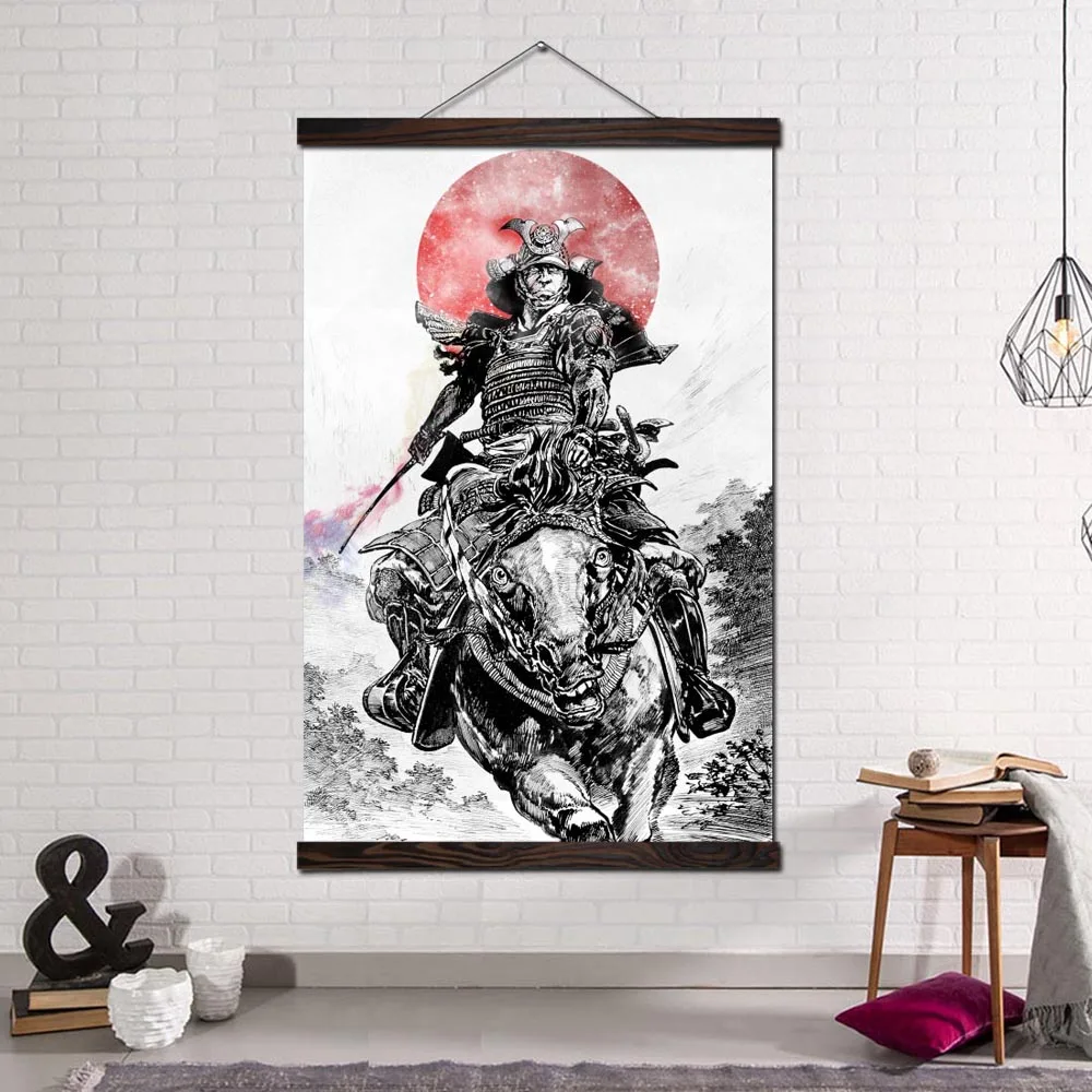 Wall Art Decor Posters and Prints Canvas Painting Home Decoration Wall Pictures for Living Room Japan Art Samurai Riding Horse