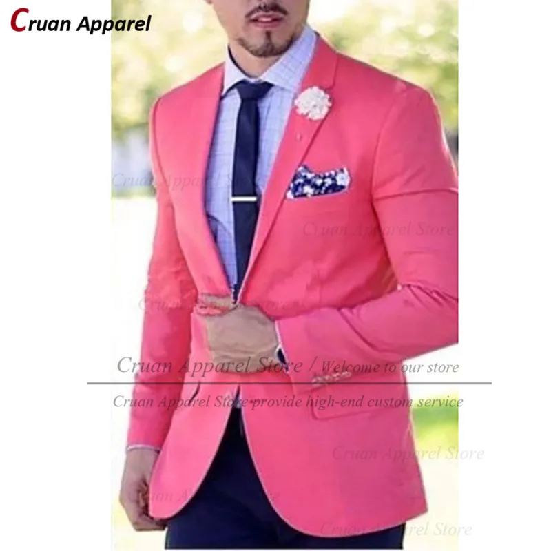 

(One Blazer) Luxury Fuchsia Men's Blazer Slim Fit Groomsmen Groom Wedding Suit Jacket Tailor-made Notch Lapel Business Coat Tops