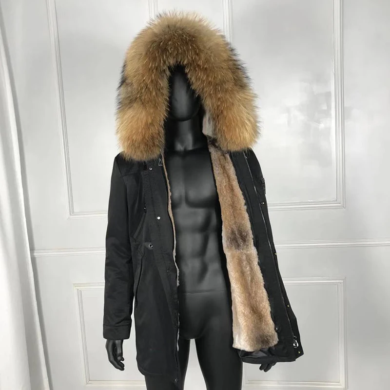 Rabbit Fur Parkas For Man Winter Warm Fashion Real Fur Parkas Raccoon Fur Collar 2024 Fshion Best Selling