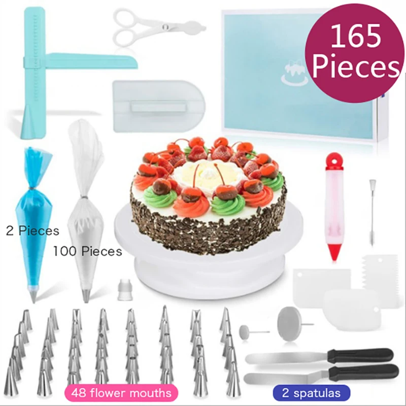 

165pcs/set Cake Turntable Set Multifunction Cake Decorating Tool Kit Pastry Nozzles Fondant Tool Kitchen Dessert Baking Supplies