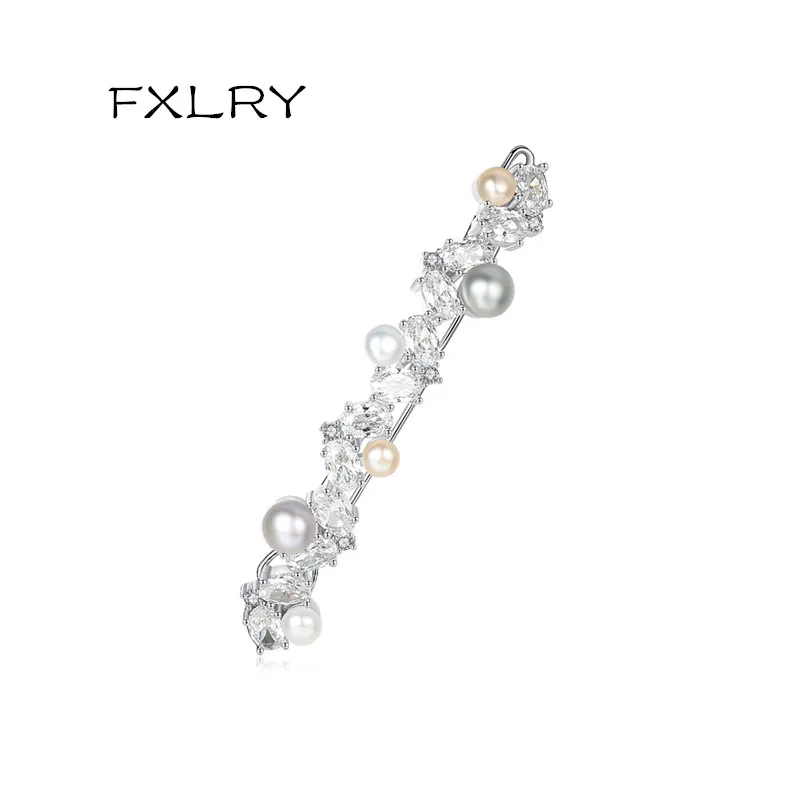 FXLRY Top Quality Colorful AAA Cubic Zirconia Natural Pearl Hair Pins For Women Wedding Hair Jewelry Accessories