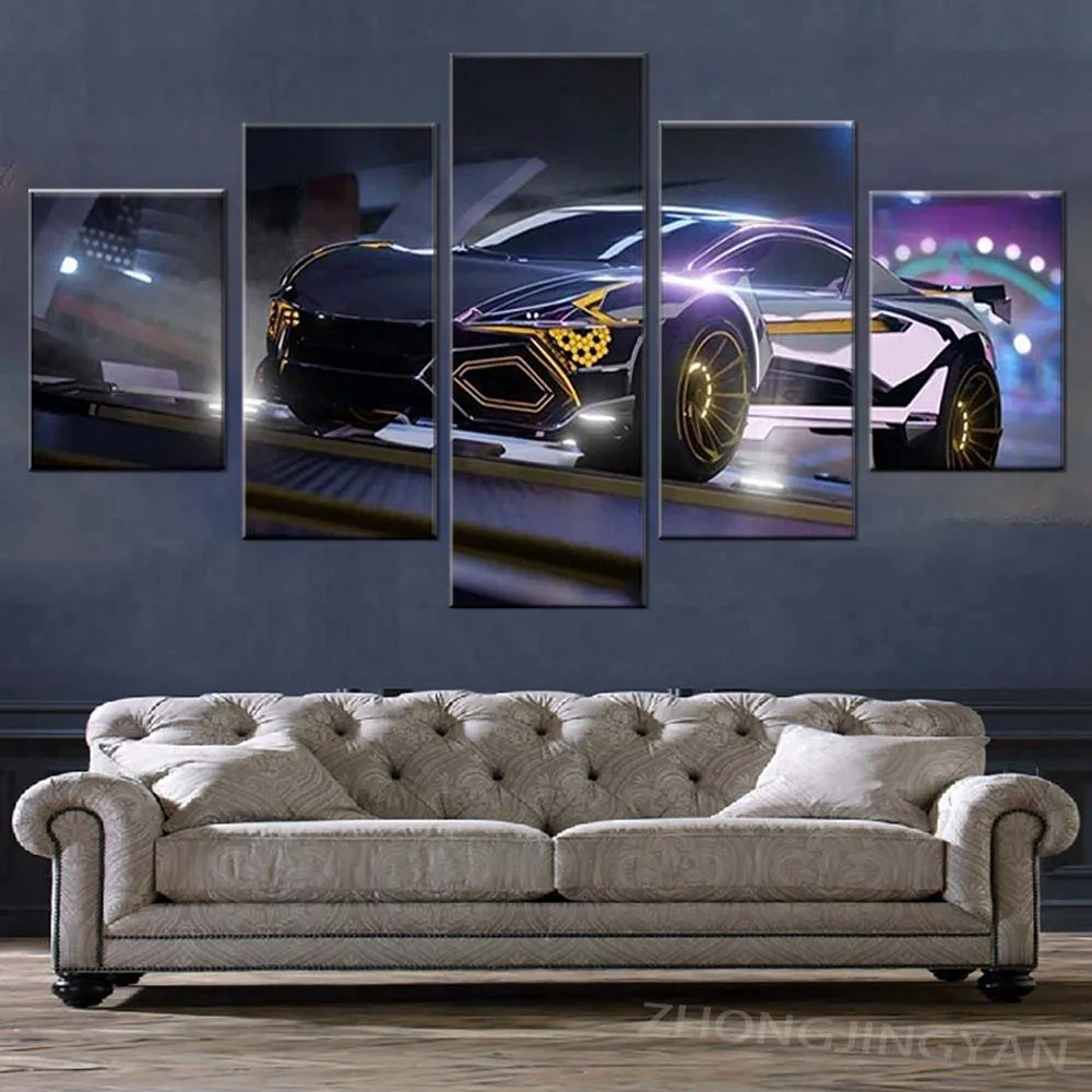 No Framed Canvas 5 Pcs Game Rocket League Neon Car Wall Art Posters Picture Paintings Home Decor for Living Room Decoration