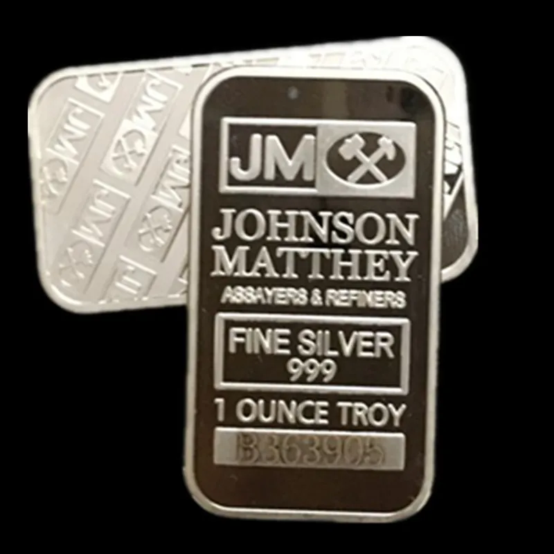 Matthey JM Silver Plated Coin Badge, Non Magnetic, Different Serial Number, Decoration Bars, 1 OZ, 50x28mm, 5 Pcs