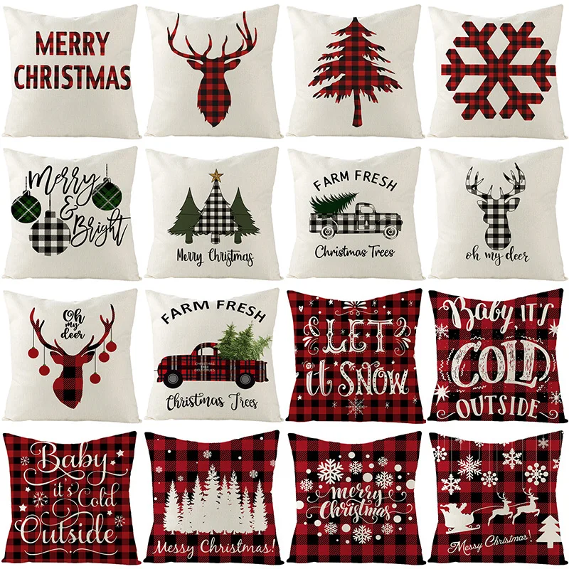 Hot Sale Home Supplies Christmas Pillowcase Nordic Plaid Linen Cushion Cover Office Sofa Bedroom Living Room Household Goods