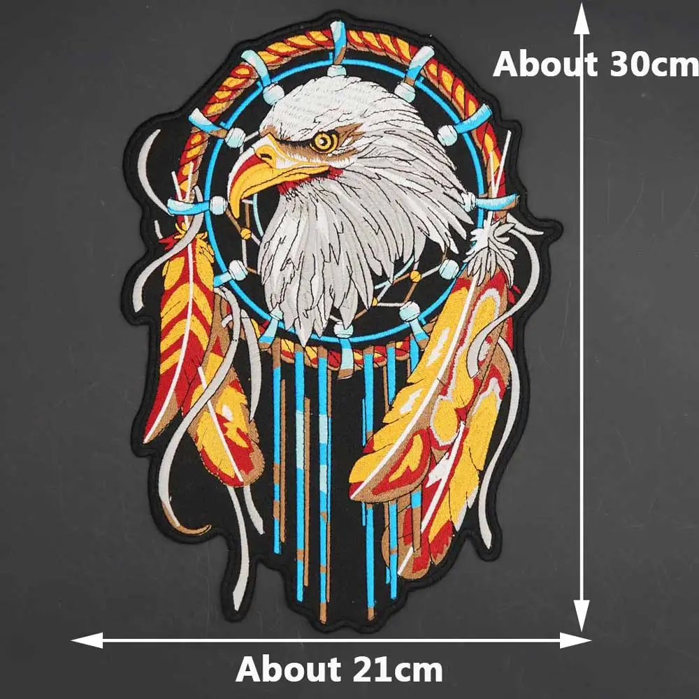 Large Indian Eagle Embroidery Motorcycle Biker Patch for Clothing Hat Bags Iron on Backing