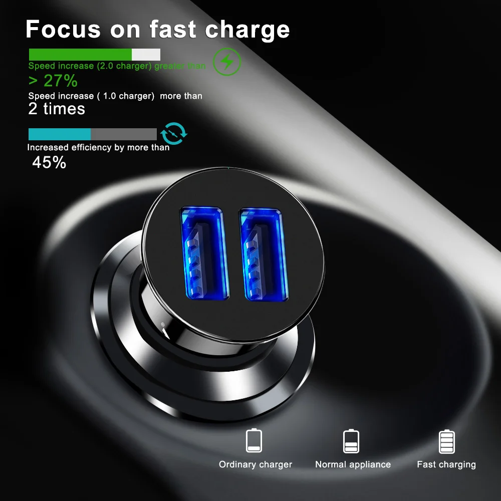 OLAF 5V 3A Dual USB Car Charger For Xiaomi Mi 9 Redmi Note 7 Samsung S10 S9 Mini Fast Car USB Charger Adapter For iPhone X 8 7