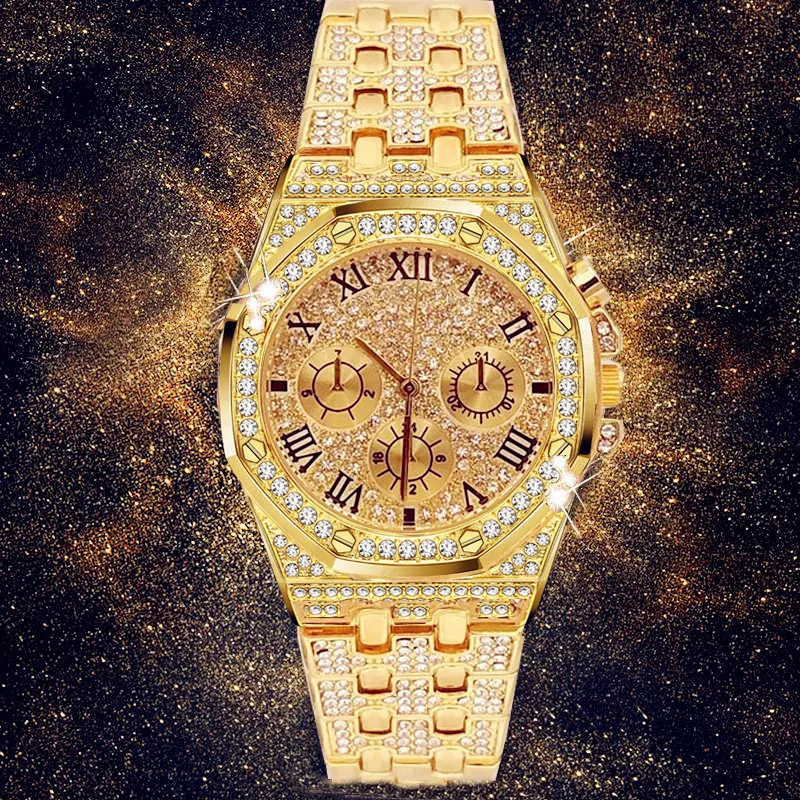 

Men Watches Luxury Hiphop Punk Iced Out Watch Gold Diamond Rhinestone Watch for Men Wristwatch Relogio Masculino Reloj Hombre