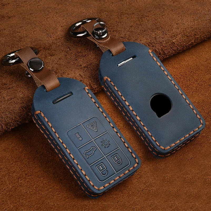 

Genuine Leather 5 6 Buttons Car Keyless Entry Smart Key Holder Case Cover Shell For Volvo S60 S80 V60 XC60 XC70 Car Accessories