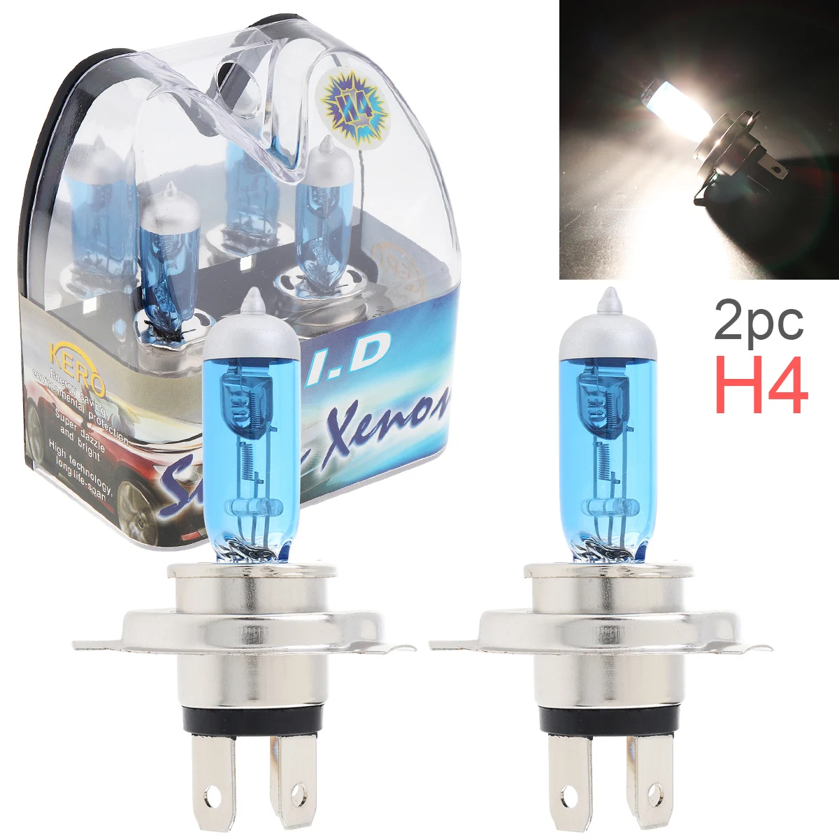 

2pcs 12V H4 60 55W 6000K White Light Super Bright Car Xenon Halogen Lamp Auto Front Headlight Fog Bulb for Cars Vehicles SUVs