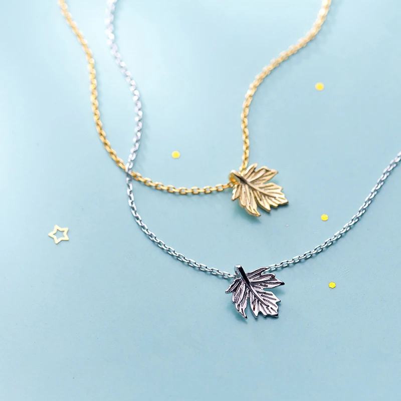 Modian Silver & Gold Color Simple Tiny Maple Leaf Necklaces Pendant Luxury Match 925 Sterling Silver Fashion Jewelry For Women