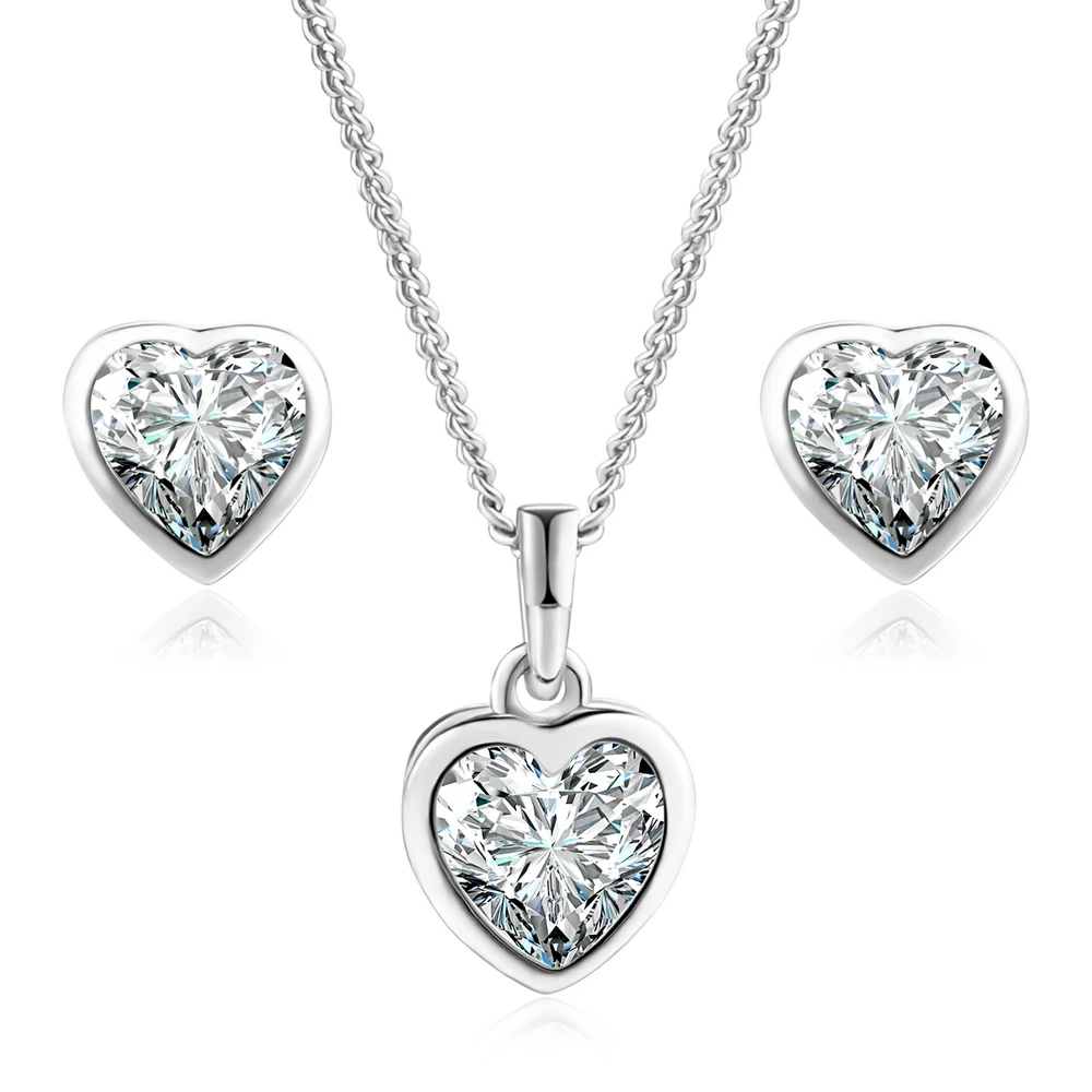 Heart Charm Wedding Jewelry Sets For Women Crystal AAA+Zircon Rose Gold Color Pendant Necklace Earring Fashion Jewelry S281