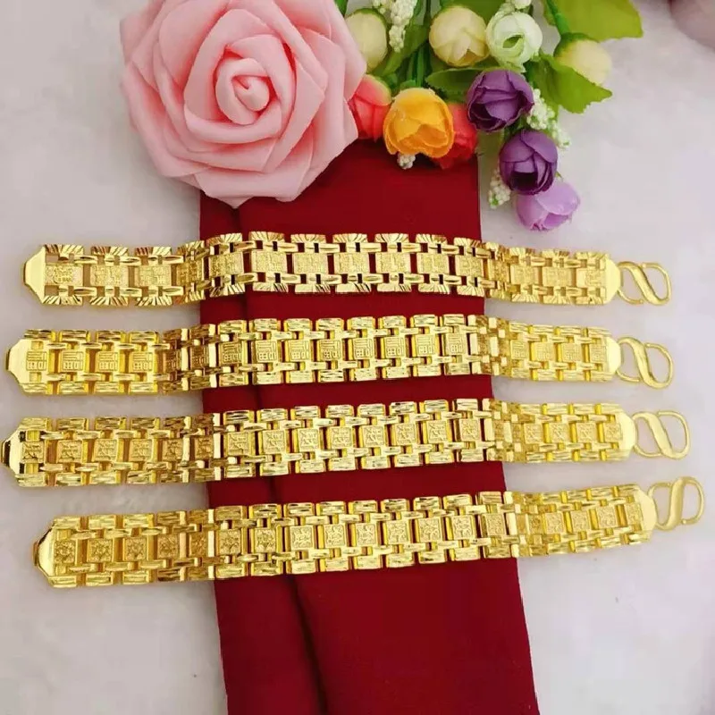 The New Brass Gold-Plated Blessing Bracelet Vacuum Plating Gold Jewelry Wide Version Men's Bracelet Europe and the Middle East